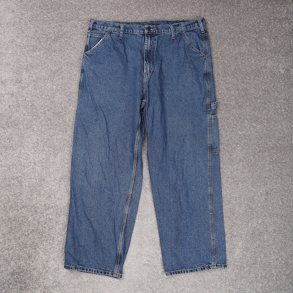 VTG RK Brand Carpenter Baggy Straight Leg 40x30 Medium Wash Blue Denim Jeans